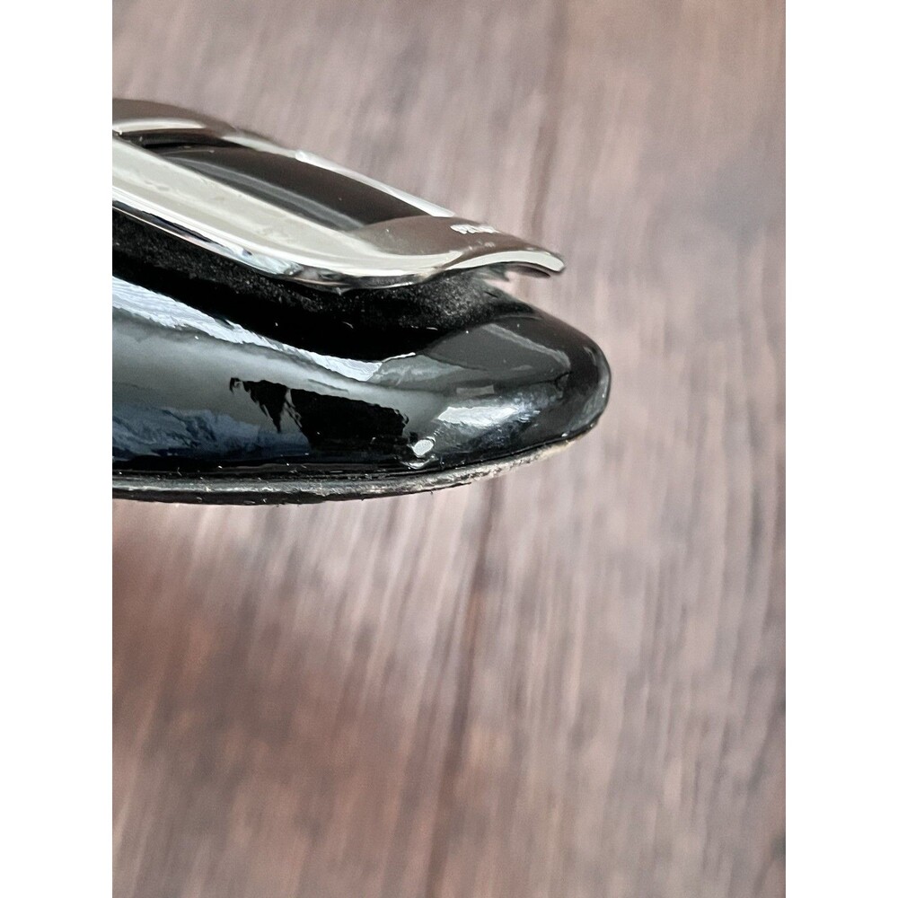 PRADA Black Patent Leather Ballet Flats Silver Detail Size 37 GUC - Picture 11 of 14